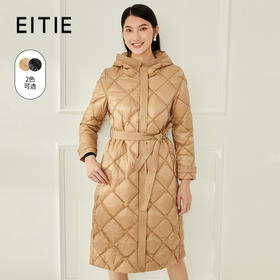 EITIE爱特爱冬季新款白鸭绒连帽女中长款羽绒服6811509