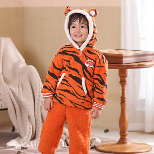 【qhxj】i-baby儿童恒温新风尚泰迪绒连帽家居服套装 新款外出卡通可爱造型睡衣套装 商品图5