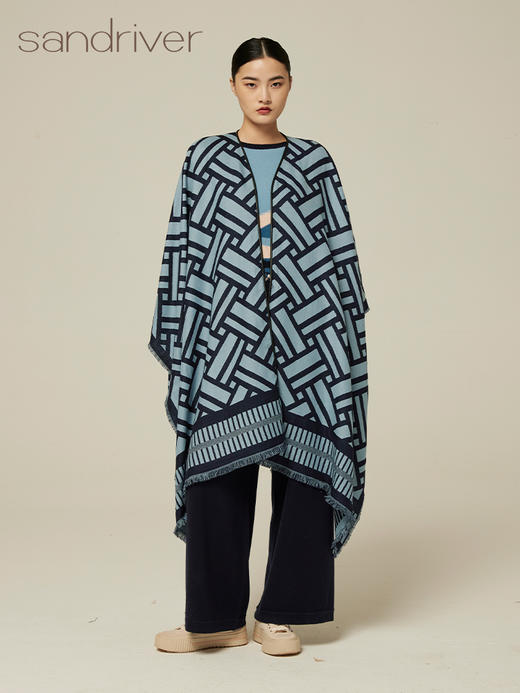 羊绒羊毛拼皮斗篷外套 SJF94P369W 商品图0