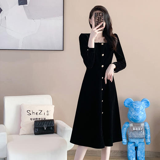 奢姿秋装新款大码女装时尚单排扣裙子胖妹妹气质方领连衣裙9923852324 商品图1