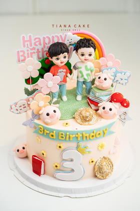 【纯手工翻糖定制】龙凤胎宝宝乐园