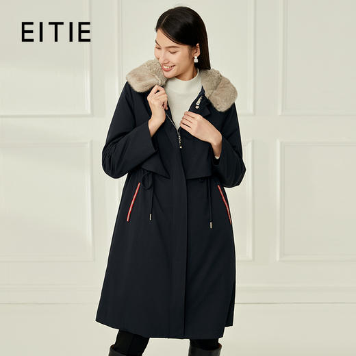 EITIE爱特爱冬季新款兔毛皮中长款皮草舒适保暖连帽大衣6893522 商品图0