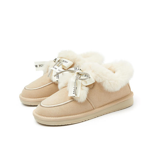 西遇雪地靴冬女2022年新款加绒保暖可爱蝴蝶结一脚蹬短筒加厚棉鞋22023793 商品图4