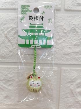 鈴根付 樱花福猫笑脸水音铃挂件 珠光绿色