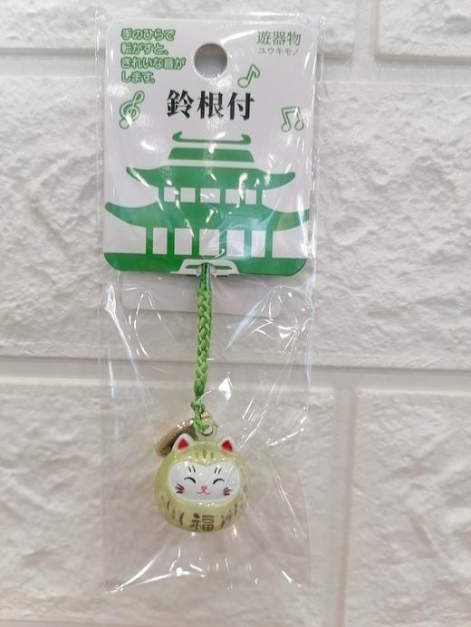鈴根付 樱花福猫笑脸水音铃挂件 珠光绿色 商品图0
