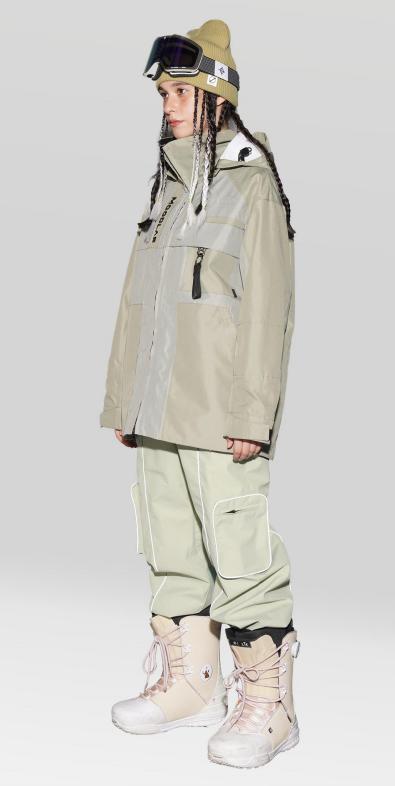 MOODLAB 冬季2223新款撞色拼接单层硬壳滑雪服防风防水户外登山外套 卡其色 商品图6