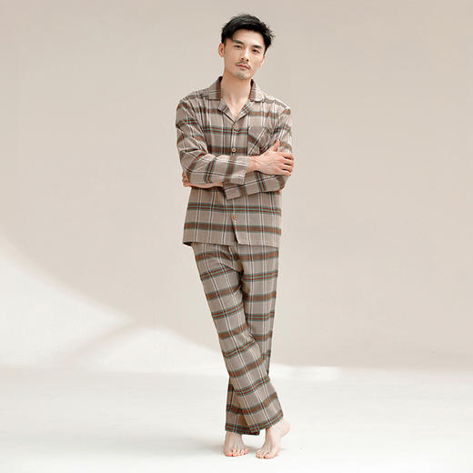 【门店同款】康妮雅睡衣家居服 男式长袖长裤开襟套装 商品图3