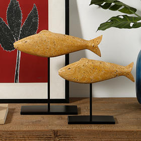 石鱼工艺品 创意现代简约家居客厅玄关软装饰品鱼摆件摆饰