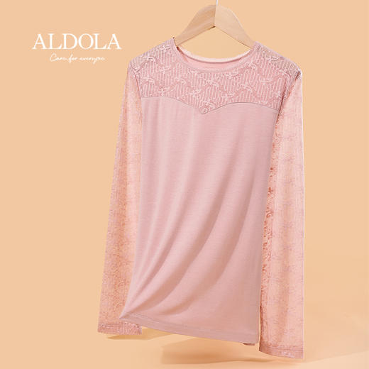 雅黛丽女士蕾丝拼接圆领打底衫秋冬保暖内衣女式修身显瘦长袖上衣 商品图0