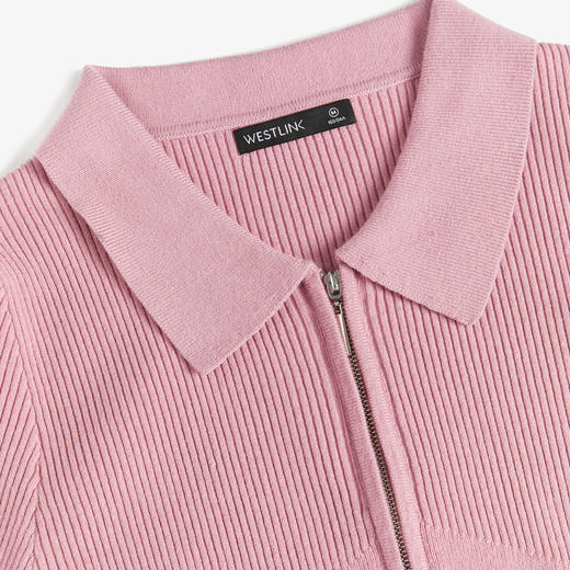 西遇POLO领针织衫女早新款甜美辣妹粉色短款毛衣上衣D1621345 商品图5