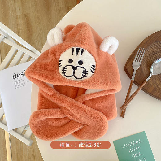 儿童可爱卡通毛绒加厚连体帽男女毛绒防寒帽围巾一体冬天帽子 商品图6
