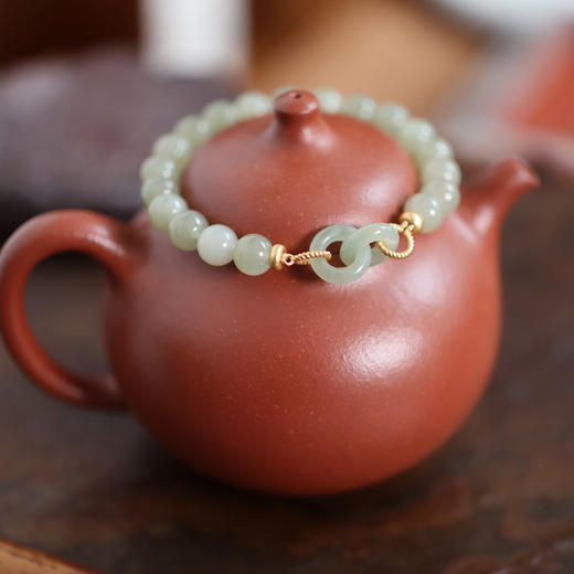 CS-16-53-02 天然8MM和田玉手链 国风环环相扣手链女复古轻奢百搭玉石手串 商品图1