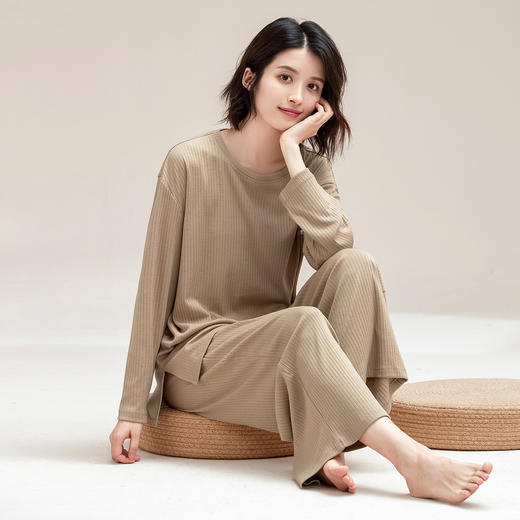 康妮雅睡衣家居服 女式长袖长裤套头套装 商品图3