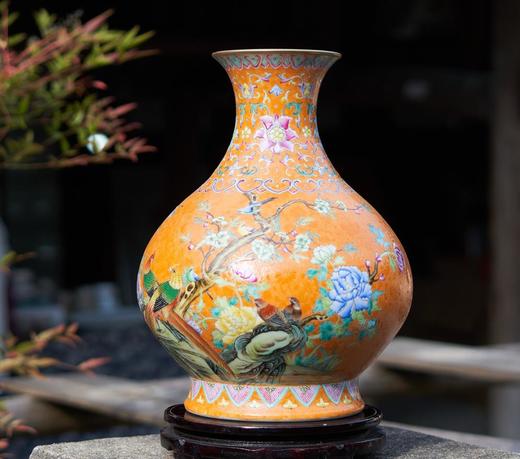 橙色扒花锦上添花玉壶春 商品图0