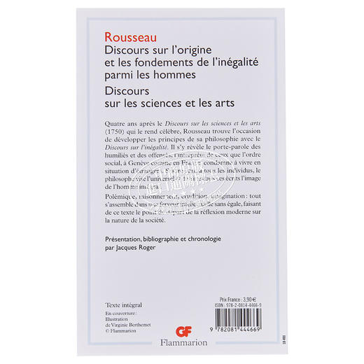 【中商原版卢梭Discours sur l origine et les fondements de l inegalite parmi les hommes 法文原版  Jean Jacque 商品图1