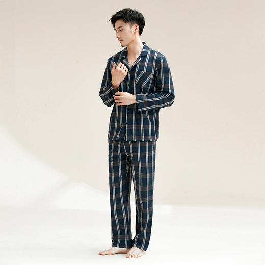 【门店同款】康妮雅睡衣家居服 男式长袖长裤开襟套装 商品图2