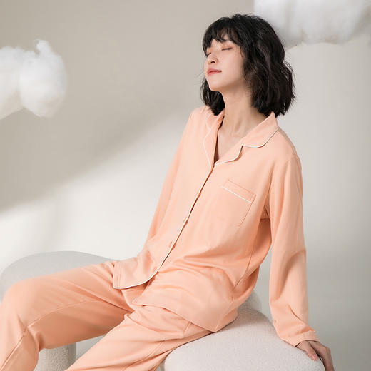 【门店同款】康妮雅睡衣家居服 女式长袖长裤开襟套装 商品图1