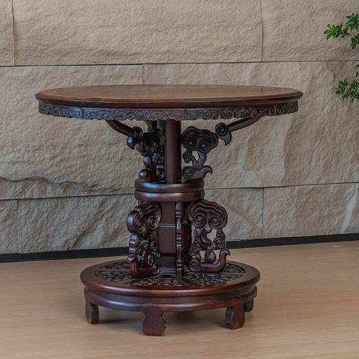 清 红木雕灵芝花卉纹百灵台 商品图4