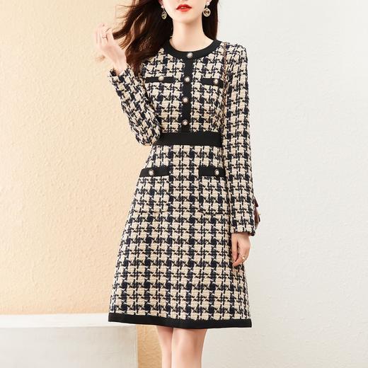 春秋季时尚经典百搭气质温柔小香风圆领长袖连衣裙连衣裙聚酯 商品图1