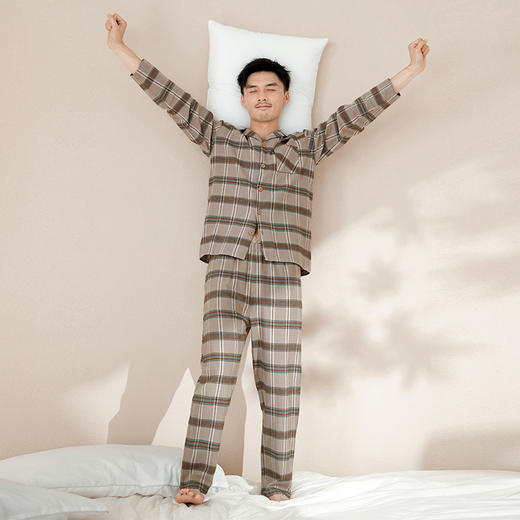 【门店同款】康妮雅睡衣家居服 男式长袖长裤开襟套装 商品图2