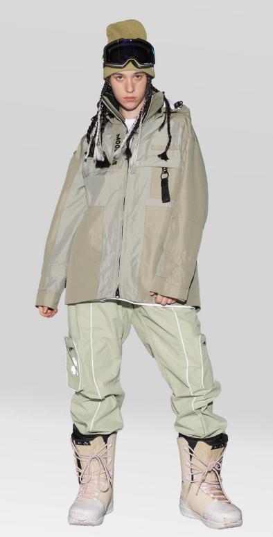 MOODLAB 冬季2223新款撞色拼接单层硬壳滑雪服防风防水户外登山外套 卡其色 商品图5