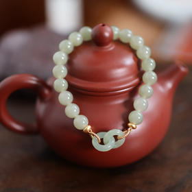 CS-16-53-02 天然8MM和田玉手链 国风环环相扣手链女复古轻奢百搭玉石手串