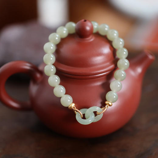 CS-16-53-02 天然8MM和田玉手链 国风环环相扣手链女复古轻奢百搭玉石手串 商品图0