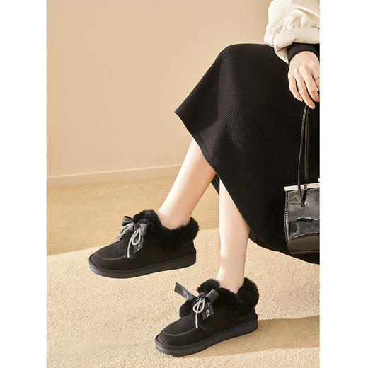 西遇雪地靴冬女2022年新款加绒保暖可爱蝴蝶结一脚蹬短筒加厚棉鞋22023793 商品图3