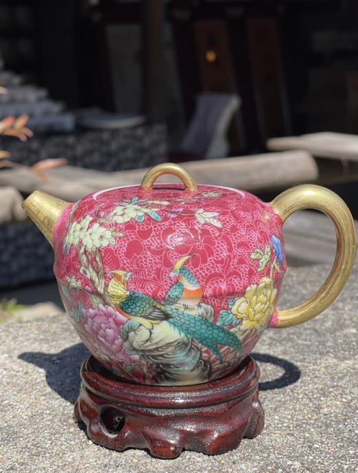 粉彩扒花花鸟壶 商品图0