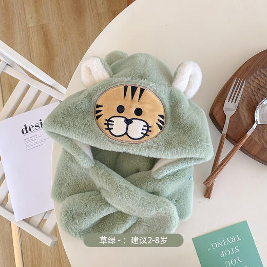 儿童可爱卡通毛绒加厚连体帽男女毛绒防寒帽围巾一体冬天帽子 商品图4