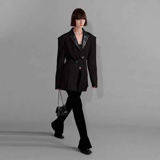 NUTH“征象背后”｜黑色拼皮西装收腰修身设计西装外套 商品图3