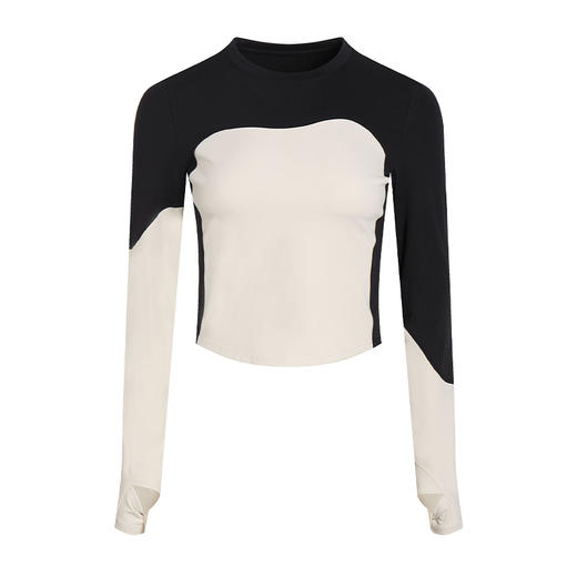 【裸感】圆领个性撞色修身长袖运动上衣 商品图4