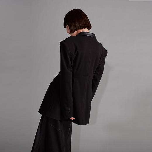 NUTH“征象背后”｜黑色拼皮西装收腰修身设计西装外套 商品图4