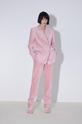 条绒纹枪驳领双排扣西服