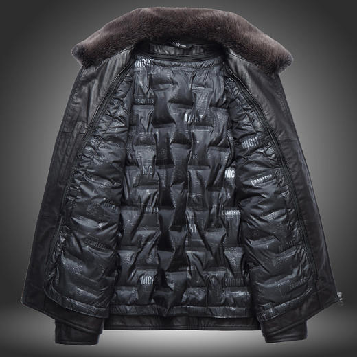 【真皮】大依优型大码貂毛领可拆牛皮羽绒服可拆卸内胆夹克外套休闲简约大号皮夹克真皮皮草加肥加大 商品图2