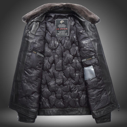 【真皮】大依优型大码可脱卸貂毛领绵羊皮羽绒服夹克外套休闲简约大号皮夹克真皮皮草加肥加大 商品图2