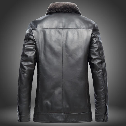 【真皮】大依优型大码可脱卸貂毛领绵羊皮羽绒服夹克外套休闲简约大号皮夹克真皮皮草加肥加大 商品图4