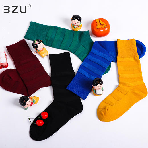 【任选6双99.5】足装秀秋冬女士春季棉袜亮彩色宽条纹双针凹凸工艺长邦女袜 商品图1