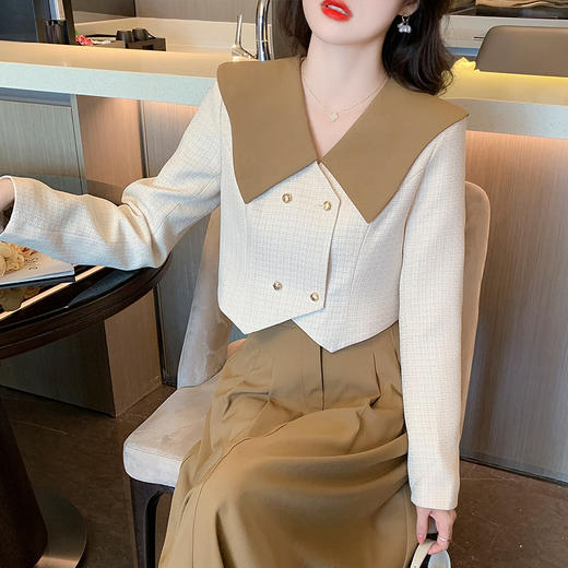 【服装鞋包】-法式复古翻领上衣气质半身裙长裙时尚两件套 商品图1