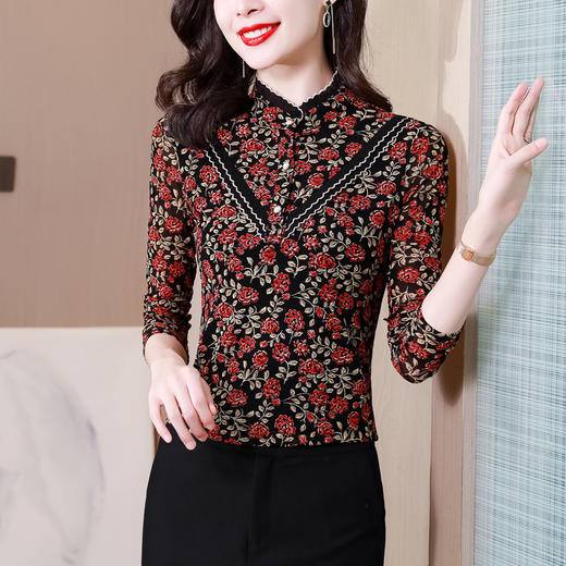 新款洋气印花半高领内搭时尚打底衫修身显瘦T恤KQL-402H3202 商品图2