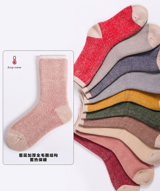 【任选6双99.5】足装秀秋冬女士春季中筒莫兰迪全毛圈吸湿排汗保暖中邦女袜 商品图2