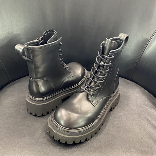 LFGJ 14901 真皮短靴粗跟侧拉链马丁靴工装机车靴英伦风 商品图2