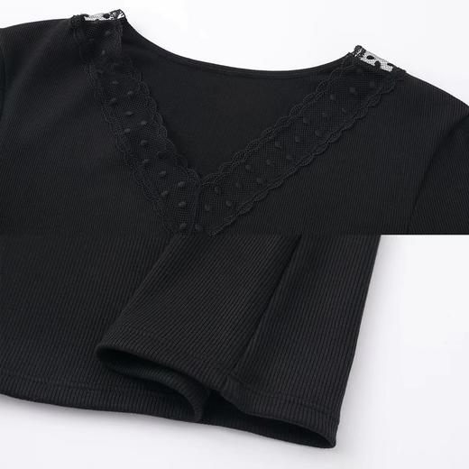 安莉芳秋冬新品蕾丝V领长袖暖衣上装女士修身打底棉毛衫ED00259 商品图2