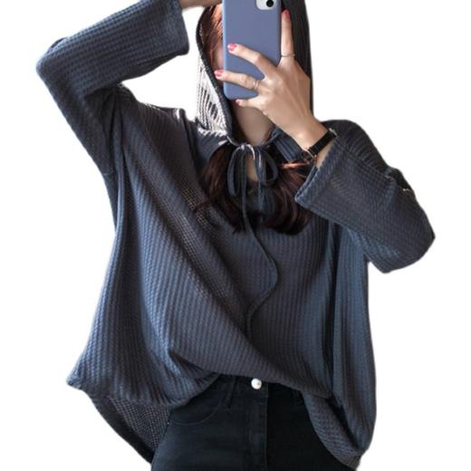 华夫格纯色宽松连帽套头卫衣女冬2022秋季韩版新款东南亚女装 商品图4