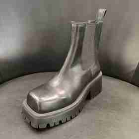 LFGJ 6150  真皮烟筒靴时尚方头粗跟切尔西靴女松紧口厚底短靴