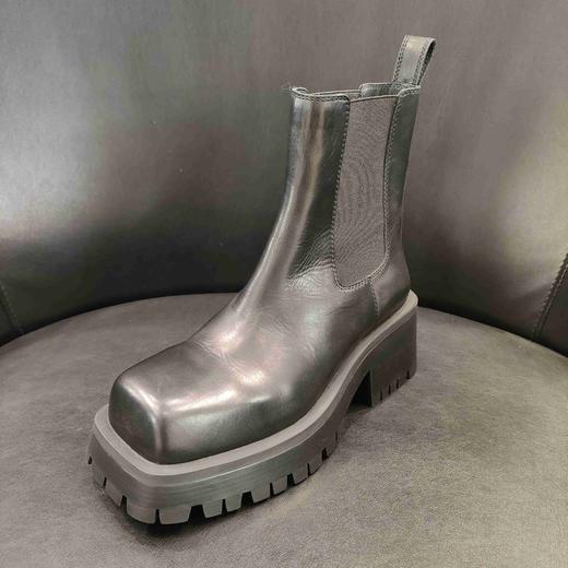 LFGJ 6150  真皮烟筒靴时尚方头粗跟切尔西靴女松紧口厚底短靴 商品图0