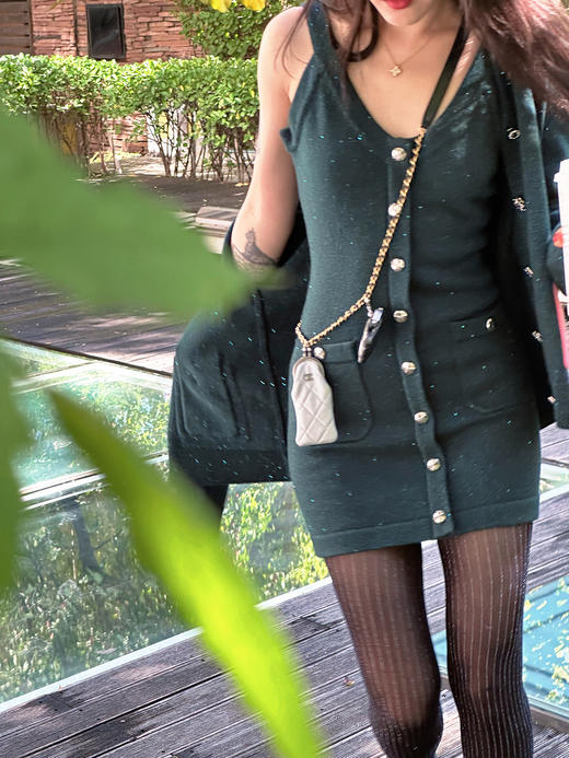 DUO智仙生 黑标系列 巴黎胶囊亮片针织松柏绿羊毛开衫和连衣裙 商品图1