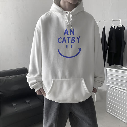 秋冬季ins港风加绒印花连帽卫衣男宽松套头潮流百搭圆领bf体恤衫 商品图1