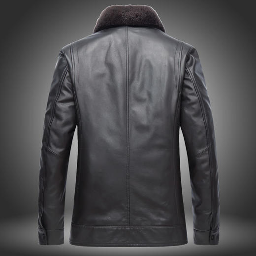 【真皮】大依优型大码貂毛领可拆牛皮羽绒服可拆卸内胆夹克外套休闲简约大号皮夹克真皮皮草加肥加大 商品图4