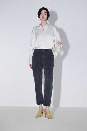 前中分割式九分牛仔裤